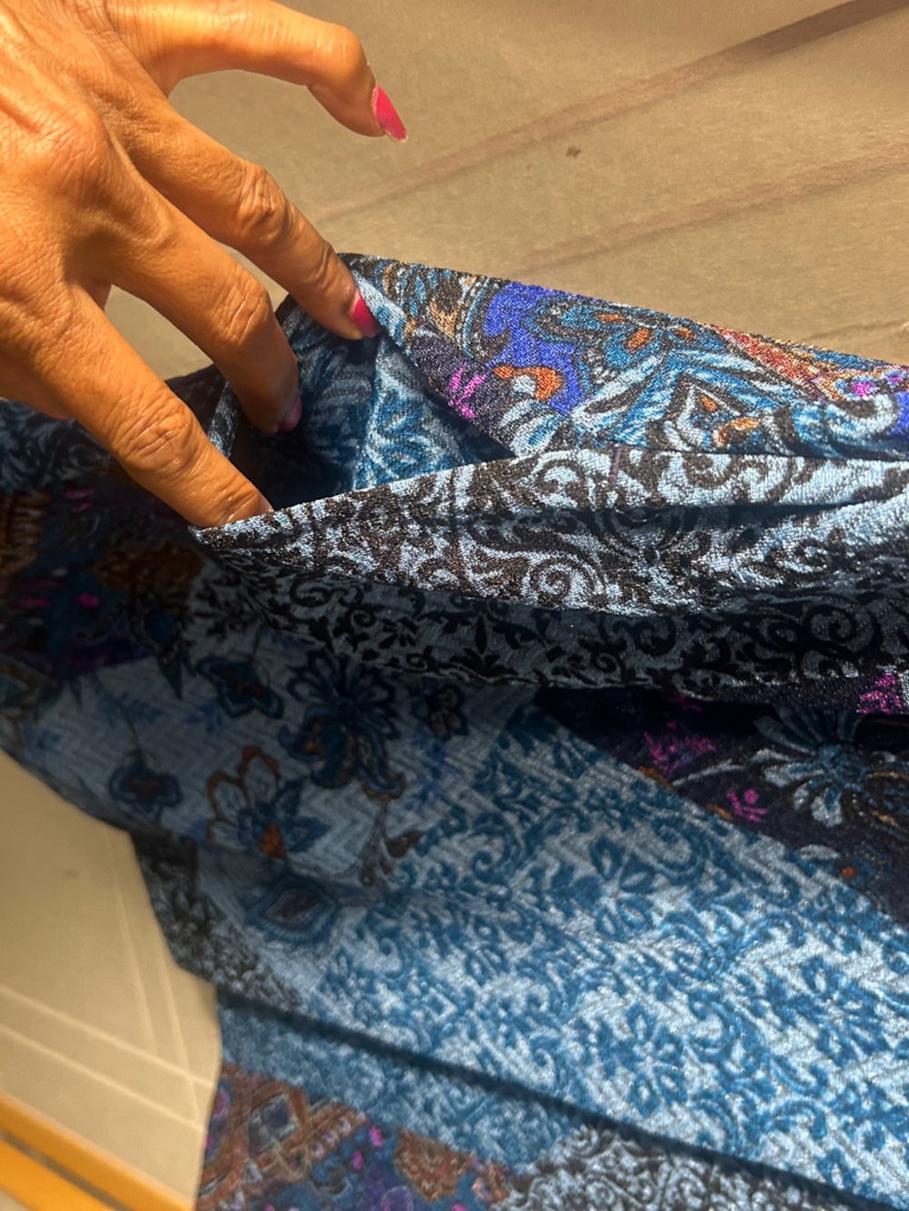 Susan Graver Blue Patchwork-Print Longline Blazer - Picture 5 of 10